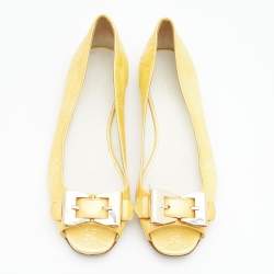 Pre Owned Gucci Yellow Guccissima Patent Leather Buckle Ballet Flats Size 36 