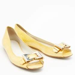 Pre Owned Gucci Yellow Guccissima Patent Leather Buckle Ballet Flats Size 36 
