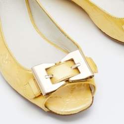 Pre Owned Gucci Yellow Guccissima Patent Leather Buckle Ballet Flats Size 36 