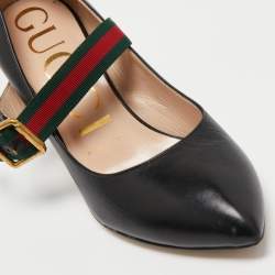Pre Owned Gucci Black Leather Sylvie Mary Jane Pumps Size 35.5