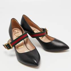Pre Owned Gucci Black Leather Sylvie Mary Jane Pumps Size 35.5