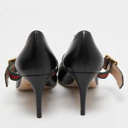 Pre Owned Gucci Black Leather Sylvie Mary Jane Pumps Size 35.5