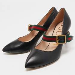 Pre Owned Gucci Black Leather Sylvie Mary Jane Pumps Size 35.5