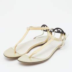 Gucci Beige Patent Leather Interlocking G Thong Flat Sandals Size 35