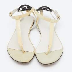 Gucci Beige Patent Leather Interlocking G Thong Flat Sandals Size 35