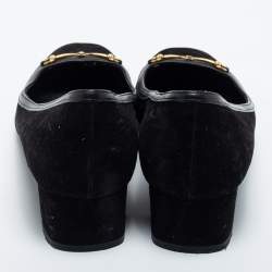 Pre Owned Gucci Black Suede And Leather Horsebit Block Heel Pumps Size 38