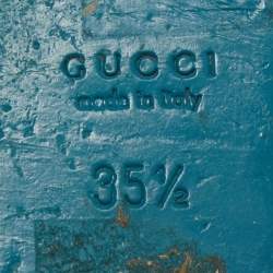 Pre Owned Gucci Blue LeatherThong Ankle Strap Flat Sandals Size 35.5