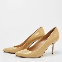 Pre Owned Gucci Beige Patent Leather Pointed Toe Pumps Size 36