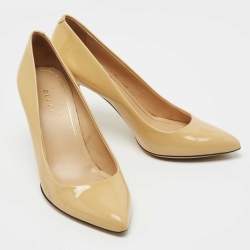 Pre Owned Gucci Beige Patent Leather Pointed Toe Pumps Size 36
