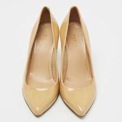 Pre Owned Gucci Beige Patent Leather Pointed Toe Pumps Size 36