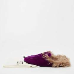Gucci Purple Fur and Velvet Princetown Mules Size 39