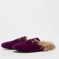 Gucci Purple Fur and Velvet Princetown Mules Size 39