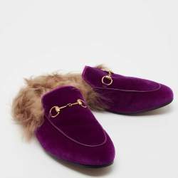 Gucci Purple Fur and Velvet Princetown Mules Size 39