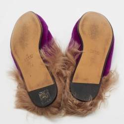 Gucci Purple Fur and Velvet Princetown Mules Size 39