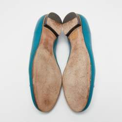 Gucci Blue Leather Horsebit Ballet Flats Size 40  