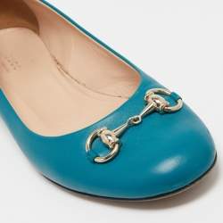 Gucci Blue Leather Horsebit Ballet Flats Size 40  