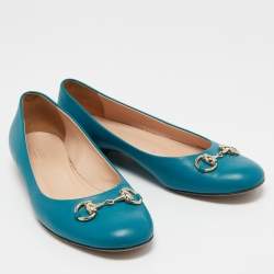 Gucci Blue Leather Horsebit Ballet Flats Size 40  