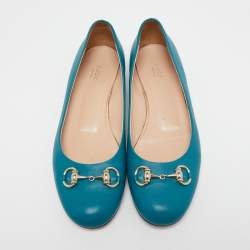 Gucci Blue Leather Horsebit Ballet Flats Size 40  