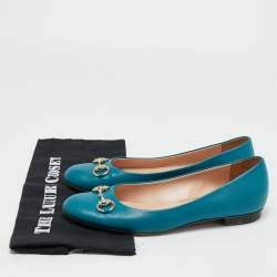 Gucci Blue Leather Horsebit Ballet Flats Size 40  