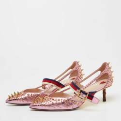 Pre Owned Gucci Metallic Pink Studded Leather Unia Mary Jane Pumps Size 38
