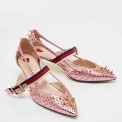Pre Owned Gucci Metallic Pink Studded Leather Unia Mary Jane Pumps Size 38