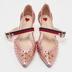 Pre Owned Gucci Metallic Pink Studded Leather Unia Mary Jane Pumps Size 38
