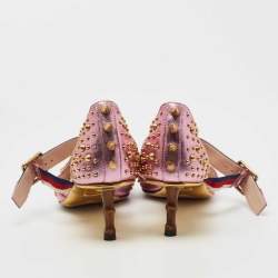 Pre Owned Gucci Metallic Pink Studded Leather Unia Mary Jane Pumps Size 38