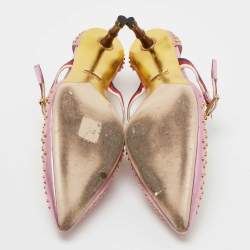 Pre Owned Gucci Metallic Pink Studded Leather Unia Mary Jane Pumps Size 38