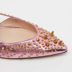 Pre Owned Gucci Metallic Pink Studded Leather Unia Mary Jane Pumps Size 38