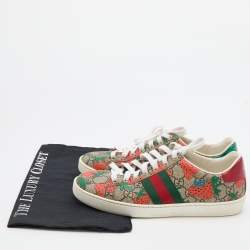 مملوكة مسبقًا Gucci Multicolor GG Supreme Canvas Ace Strawberry Sneakers Size 37