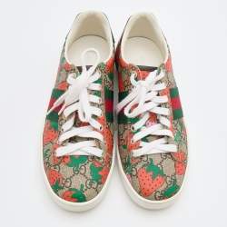 مملوكة مسبقًا Gucci Multicolor GG Supreme Canvas Ace Strawberry Sneakers Size 37