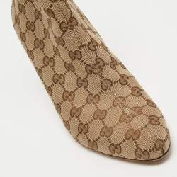Pre Owned Gucci Brown/Beige GG Canvas Mid Calf Boots Size 40.5