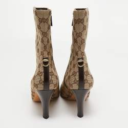 Pre Owned Gucci Brown/Beige GG Canvas Mid Calf Boots Size 40.5