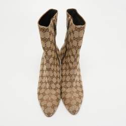Pre Owned Gucci Brown/Beige GG Canvas Mid Calf Boots Size 40.5