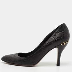 Pre Owned Gucci Black Guccissima Leather Pumps Size 39