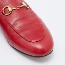 Gucci Red Leather Princetown Horsebit Flat Mules Size 39.5