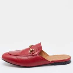 Gucci Red Leather Princetown Horsebit Flat Mules Size 39.5