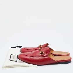 Gucci Red Leather Princetown Horsebit Flat Mules Size 39.5