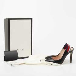 Pre Owned Gucci Black Leather Web Sylvie Slingback Pumps Size 36