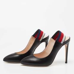 Pre Owned Gucci Black Leather Web Sylvie Slingback Pumps Size 36