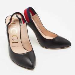 Pre Owned Gucci Black Leather Web Sylvie Slingback Pumps Size 36