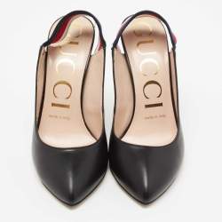 Pre Owned Gucci Black Leather Web Sylvie Slingback Pumps Size 36