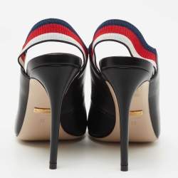 Pre Owned Gucci Black Leather Web Sylvie Slingback Pumps Size 36