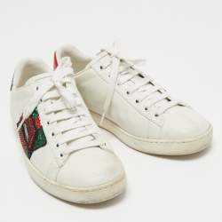 Gucci White Leather Embellished Lip Ace Sneakers Size 37