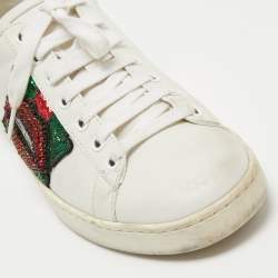 Gucci White Leather Embellished Lip Ace Sneakers Size 37