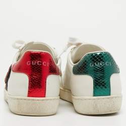 Gucci White Leather Embellished Lip Ace Sneakers Size 37