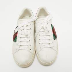 Gucci White Leather Embellished Lip Ace Sneakers Size 37