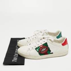 Gucci White Leather Embellished Lip Ace Sneakers Size 37