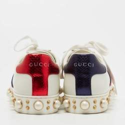 Gucci White Leather Pearl Embellished Ace Sneakers Size 35