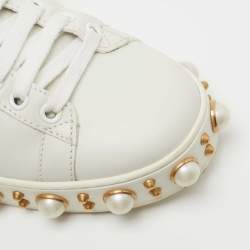 Gucci White Leather Pearl Embellished Ace Sneakers Size 35